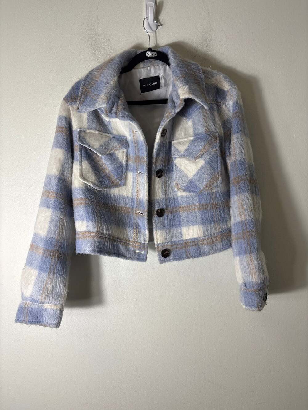 Dolce Cabo Light Blue Plaid Western Style Coat Sz XS